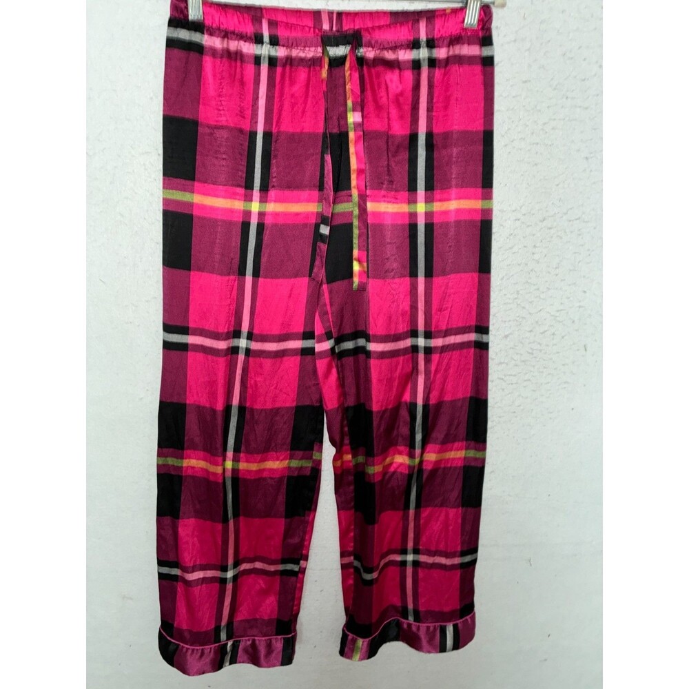 Victoria Secret Satin pajama pants sleep Pink Plaid sz S women's pj Vintage Y2K